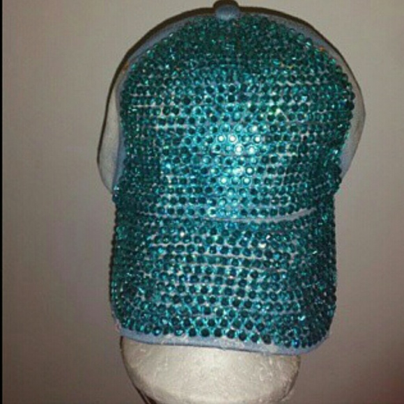Nwot Baby Blue Bling Stoned Distressed Hat