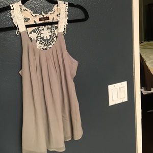 Grey and white crochet top