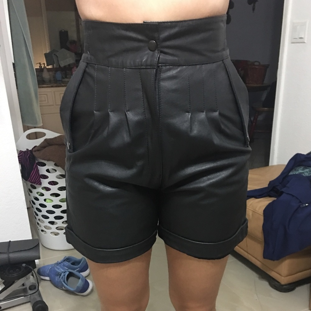 80's leather high waisted pleated biker shorts