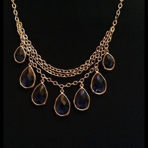 NWT sapphire color and gold tone necklace