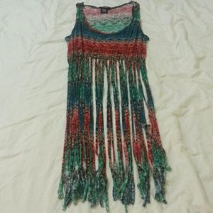 Pattern Throwback Fringe Tank Top