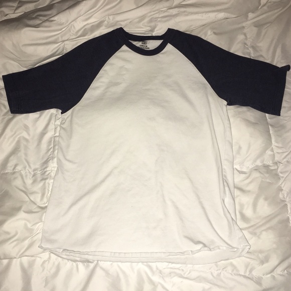 White t shirt with blue sleeves