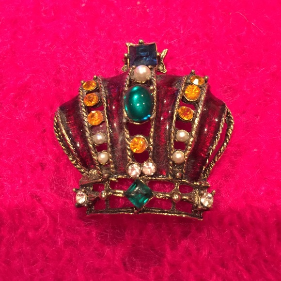 VINTAGE VGC BROOCH Crown w Multi-color  stones.
