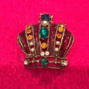 VINTAGE VGC BROOCH Crown w Multi-color  stones.