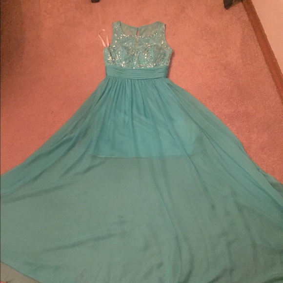Sherri Hill teal prom beaded dress - Picture 1 of 4