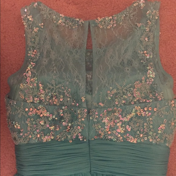 Sherri Hill teal prom beaded dress - Picture 2 of 4