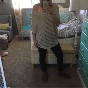 Oversized tan off the shoulder sweater M