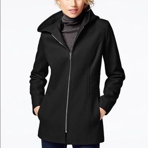Black London Fog Hooded Zip-Front Coat