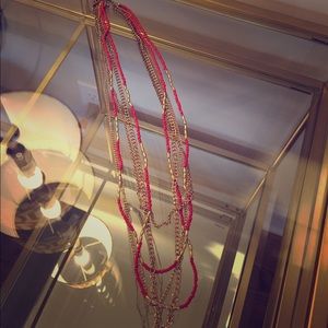 Beaded Metal Long Necklace
