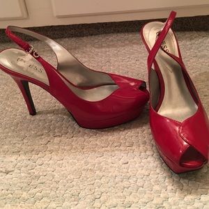 Red guess peep toe high heels