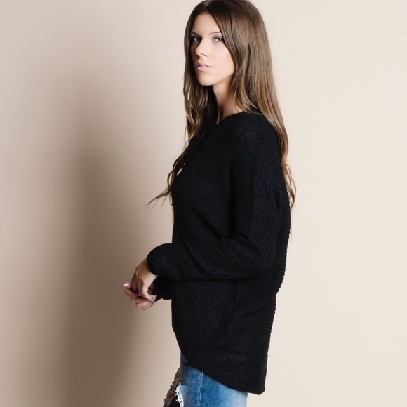 Eyelet Lace Up Sweater - Picture 2 of 4