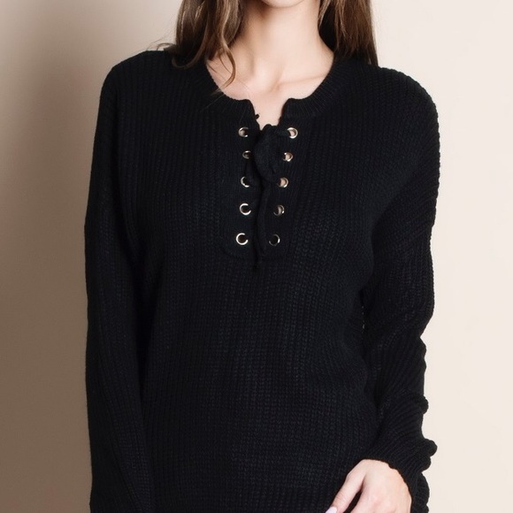 Eyelet Lace Up Sweater - Picture 4 of 4