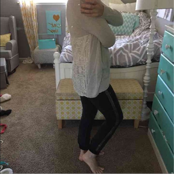 Tan beige sweater with sheer lined back M