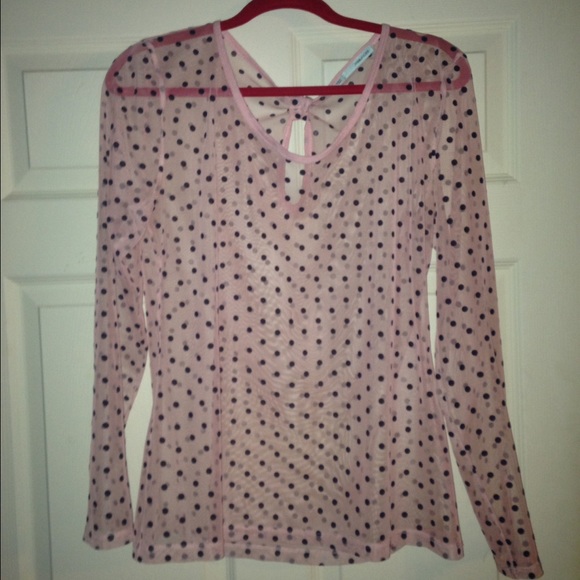 Sheer pink and black polka dot nylon blouse