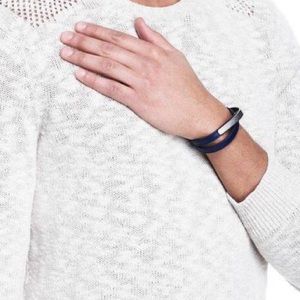 "Armani Exchange" Mens Leather/Metal Wrap Bracelet