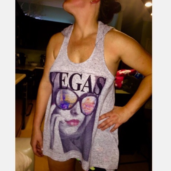 VEGAS STRIP, logo tank with glittery sequin hood!