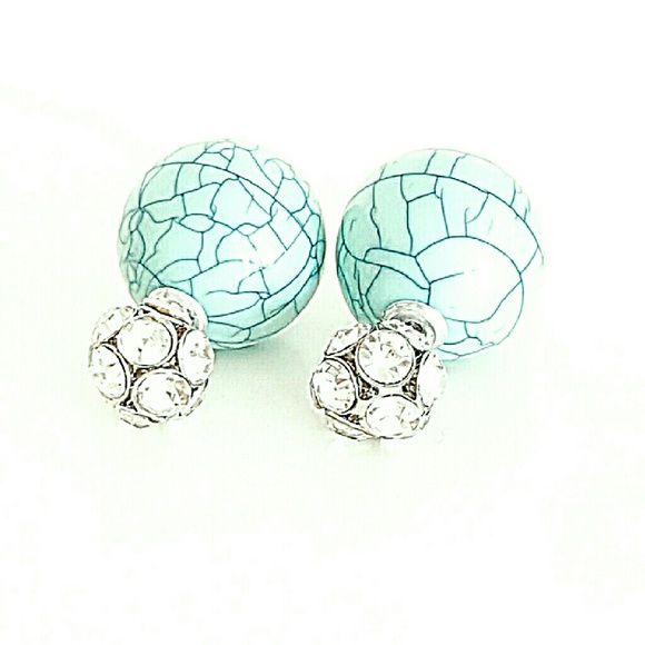 Jewelry - Blue Marble/Glass Front to Back Earrings