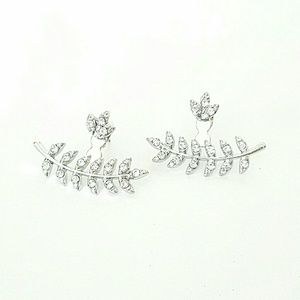 Silver/Glass Leaf Front to Back Earrings