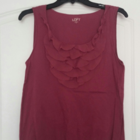Wine color Loft ruffle neck top
