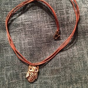 Light Brown Leather Necklace with Owl Pendant