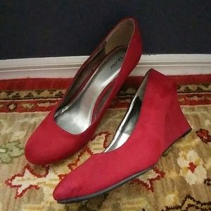 Red suede wedges