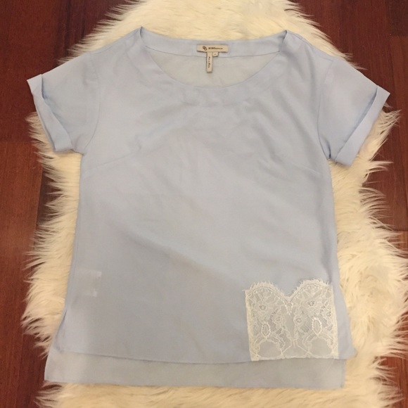 BCBG light blue top with lace detail