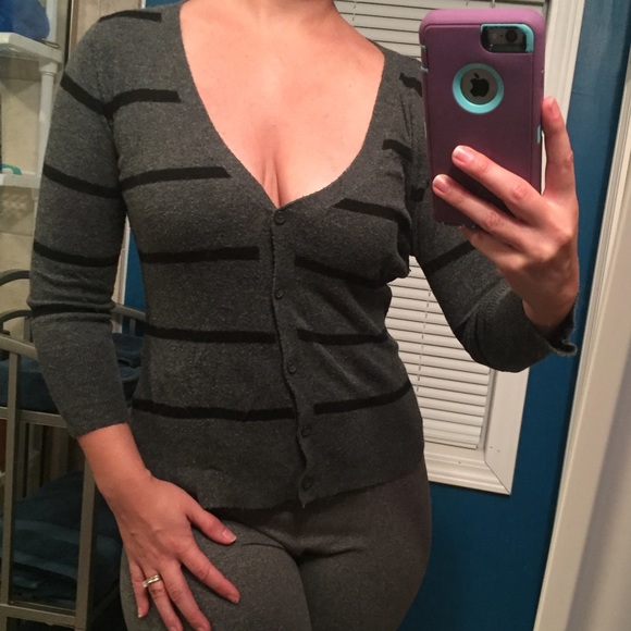 Luxuriously soft dark grey & black stripe cardigan