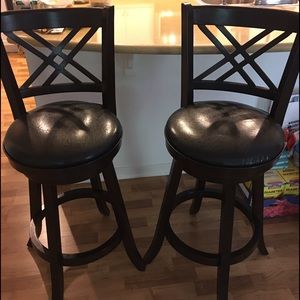Black wooden leather padded bar stools