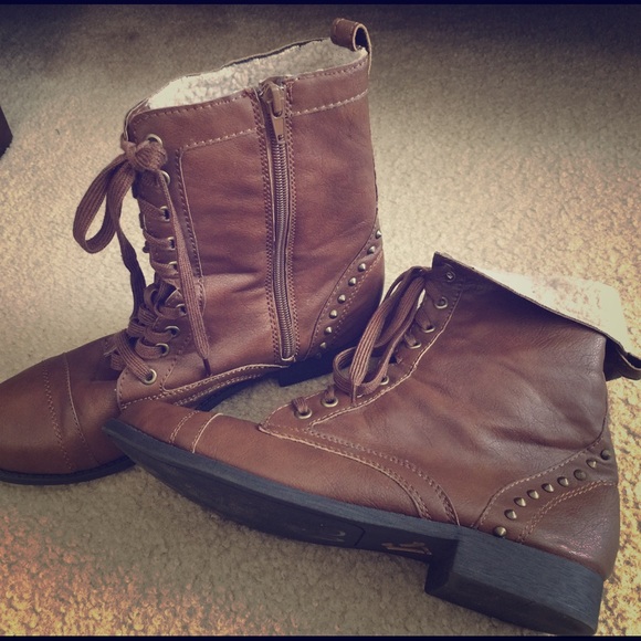 Brown combat boots