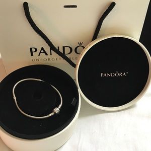 Authentic Pandora silver bracelet, leather box,bag