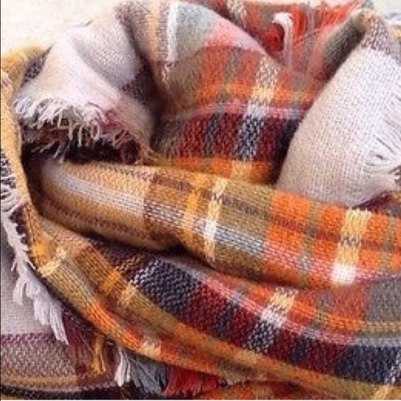 Sold | oversized Orange plaid blanket scarf - Picture 2 of 3