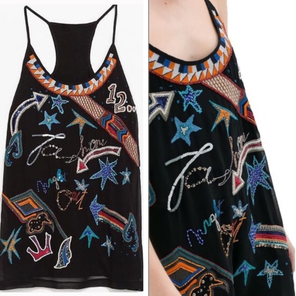 Zara Dresses & Skirts - Zara Beaded Embroidered Red Green Dress Dress