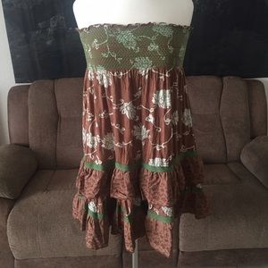 Free people brown and green tiered tube dress