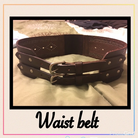 Perforated wide leather waist belt