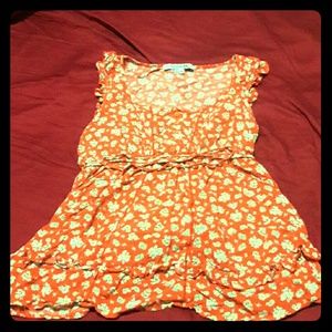 5/$10 Burnt Orange floral ruffled top