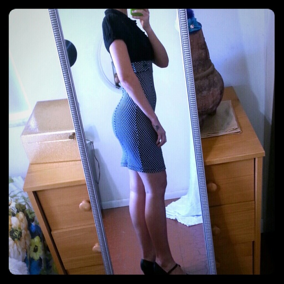 Bodycon dress, black and white polka dots size 5.