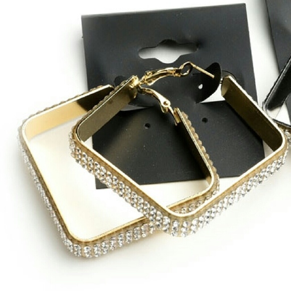 Jewelry - Jewelry | CRYSTAL GOLD SQUARE STATEMENT EARRINGS