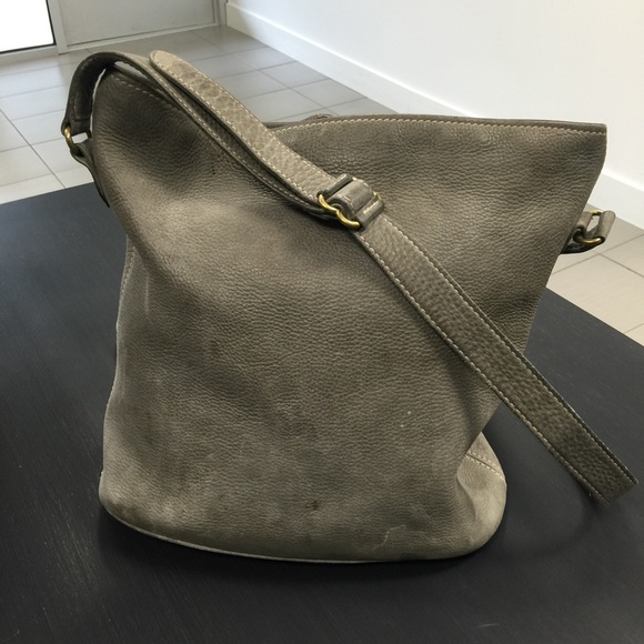 Soft Gray Leather Large Coach Bucket Bag