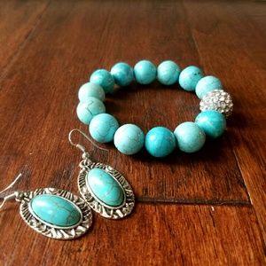 🏜Trendy Turqouise rhinestone beaded bracelet set