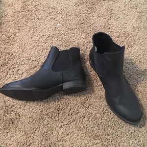 Black faux leather booties