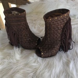 Leather fringe booties