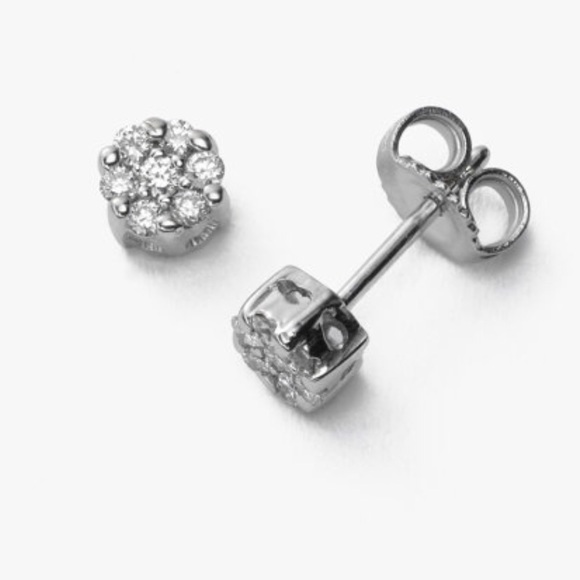 SALE Natural Diamond Cluster Earrings 14k W. Gold