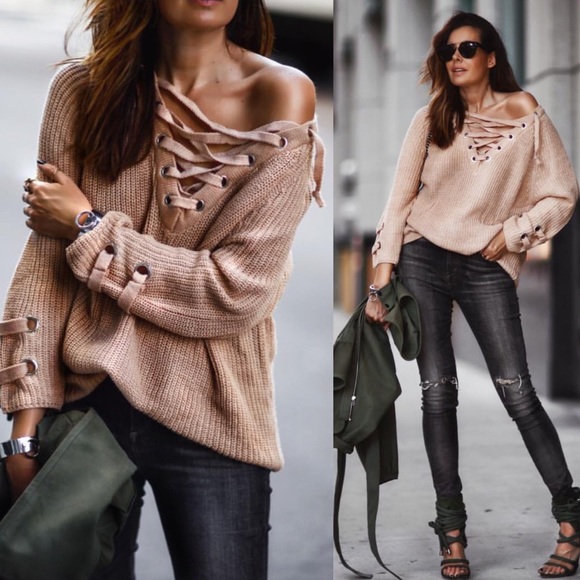 NBF ❤️ Lace Up Chunky Sweater - Picture 2 of 3