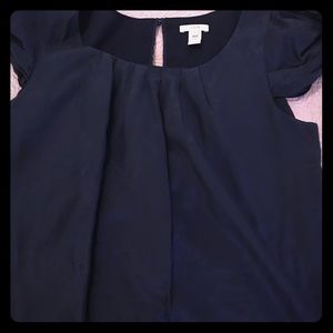 Jcrew ruched sleeve navy blouse. Cotton/silk