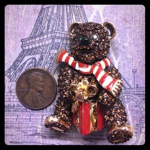 St. John Christmas Teddy Bear Pin
