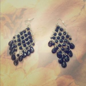 Black beaded chandelier earrings