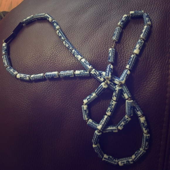 Blue and white Chinese ceramic head long necklace