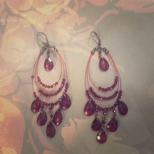 Maroon beaded chandelier earrings