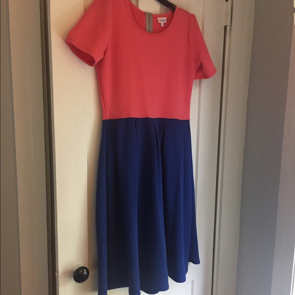 M Amelia LulaRoe Dress  coral & cobalt blue