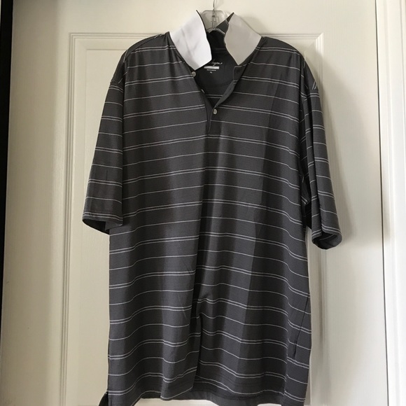 Golf polo shirt, men's gray white stripe